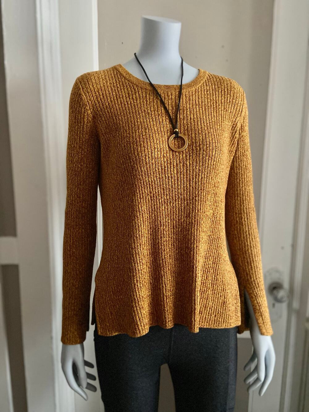 H&M Mustard Yellow/Brown Speckled Pullover Sweater sz S